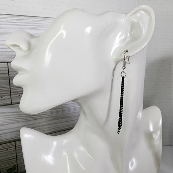 Long Multi Black Chain Necklace with Tassel and Matching Earrings Set - Picture 9 of 10